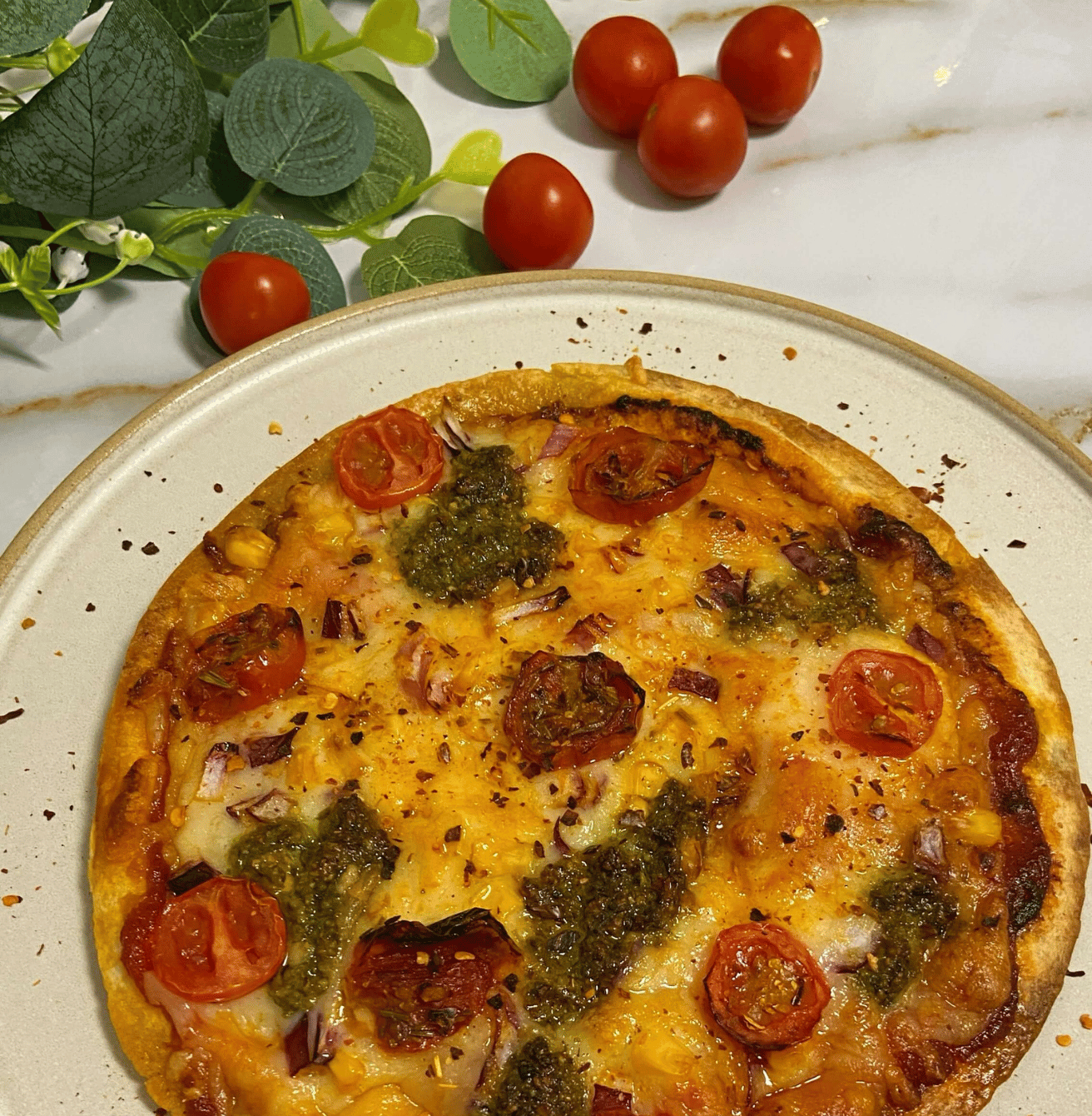 Receta de Tortipizza de pesto en Airfryer