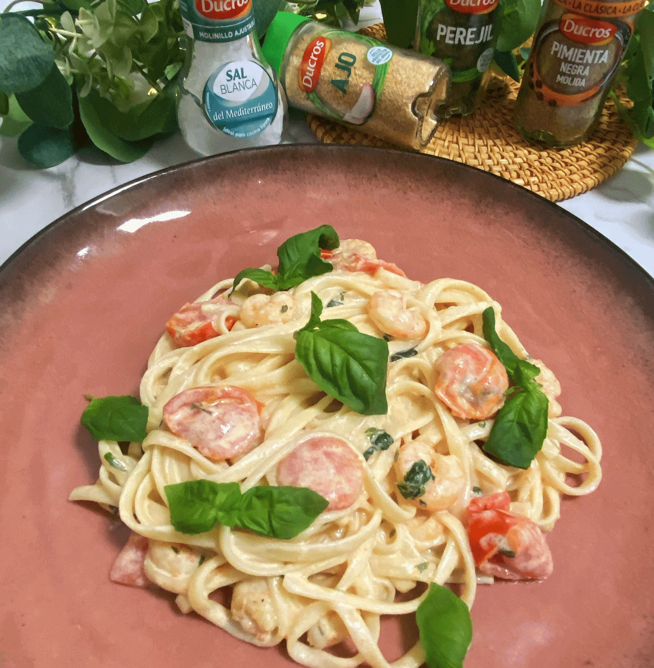 Receta de Tallarines con gambas y albahaca en Airfryer